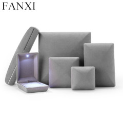 Grey microfiber jewelry packing box with led light inside