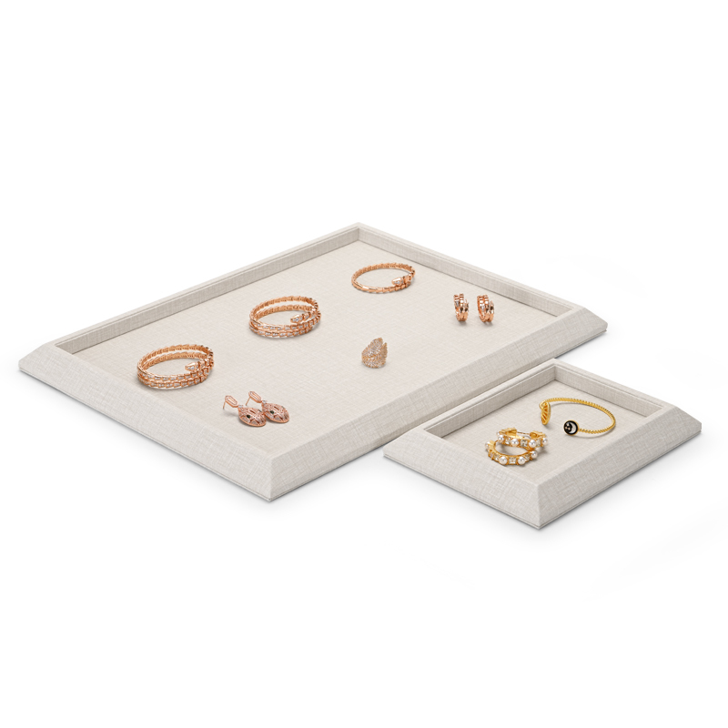 Beige PU leather flat jewelry display tray