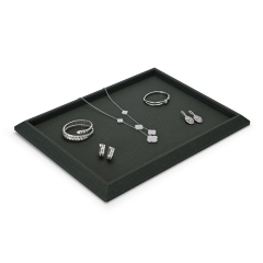 Black green PU leather flat jewelry display tray