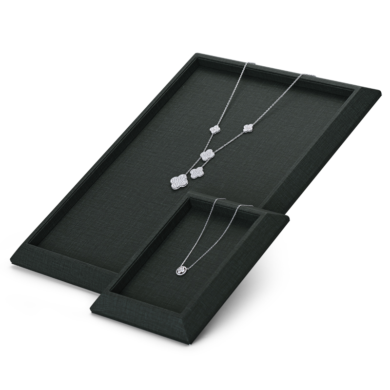 Black green PU leather flat jewelry display tray