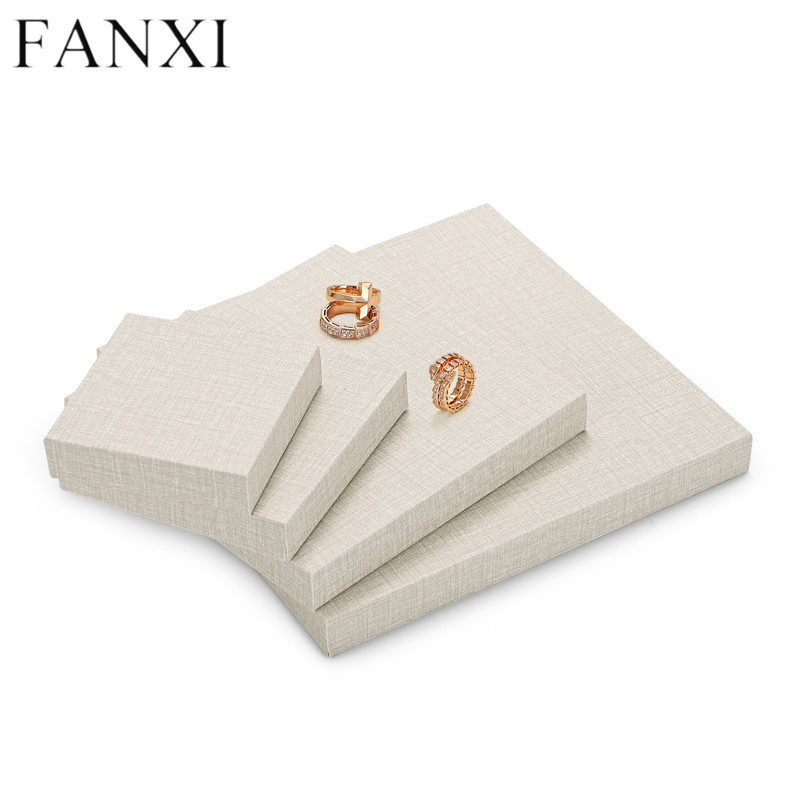 Beige PU leather block jewellery display set matched freely