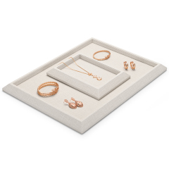 Beige PU leather flat jewelry display tray