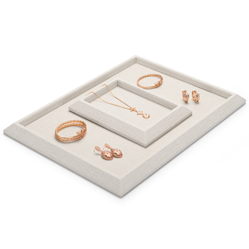 Beige PU leather flat jewelry display tray