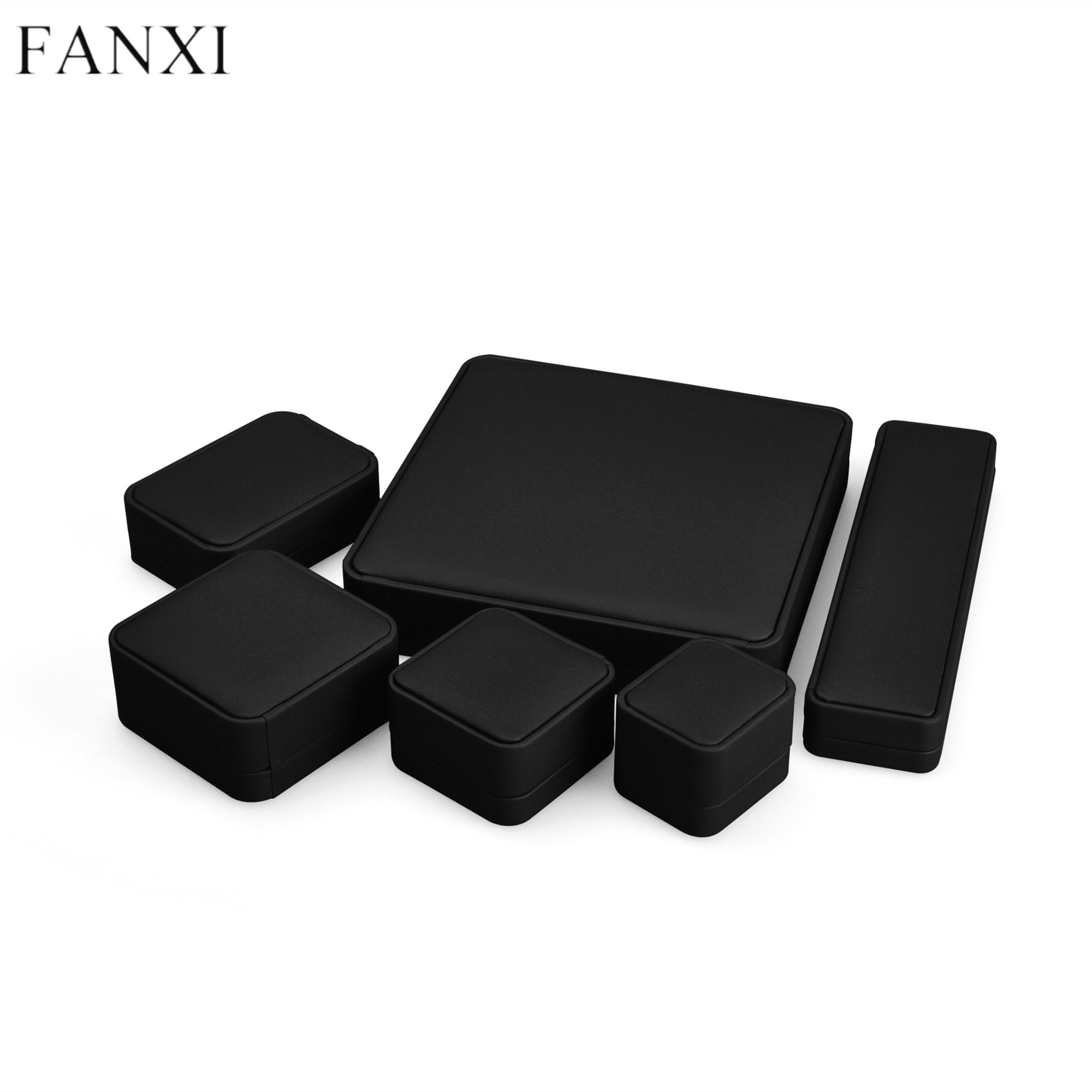 Black PU leather jewelry packing box with red microfiber inside