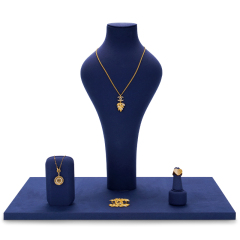 Custom counter blue microfiber jewelry display stand set exhibitor