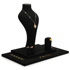 Custom counter black microfiber jewellery display stand set exhibitor