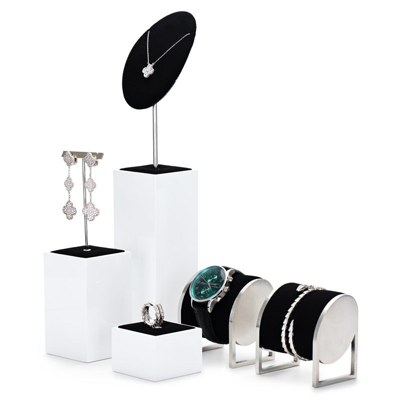 Luxury metal jewelry display stand sets with black microfiber