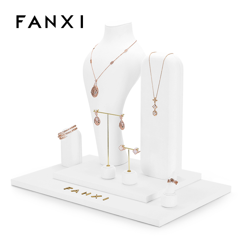 Counter white colour jewelry display stands set