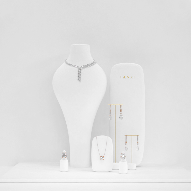 Counter white colour jewelry display stands set