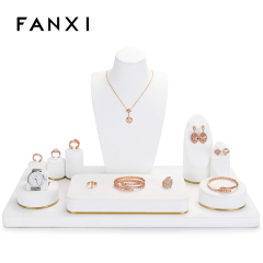 Luxury white jewellery display set with gold metal