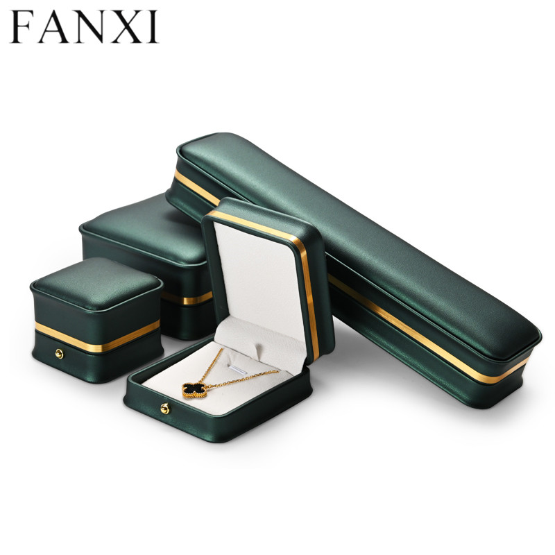 Custom logo green leather jewelry packaging box