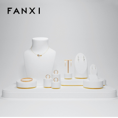 Luxury white jewellery display set with gold metal