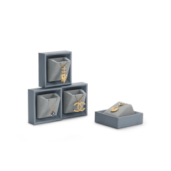 Luxury gray PU leahter jewelry display stand set with microfiber