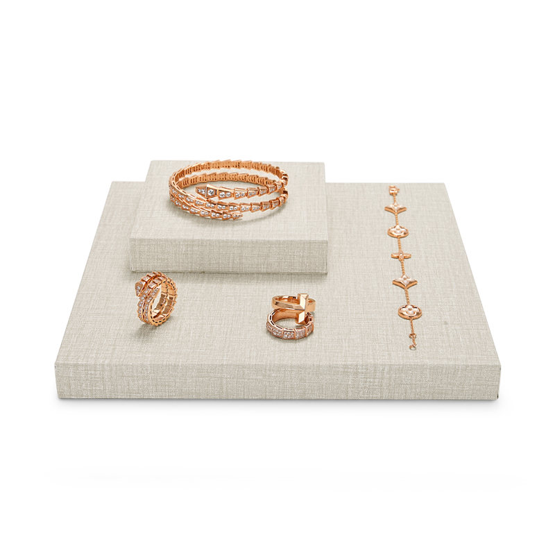 Cream PU leather block jewelry display set