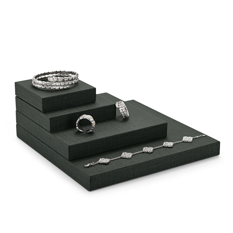 Gray green PU leather jewelry display stand block