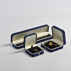 Custom blue octagon jewelry packing box with gold button