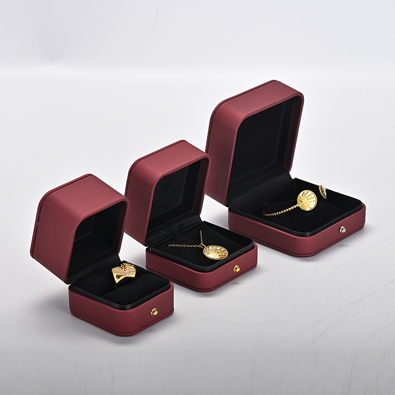 Custom logo wine red leather jewelry packaging box