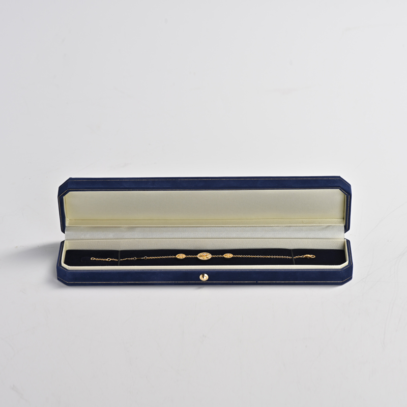 Custom blue octagon jewelry packing box with gold button