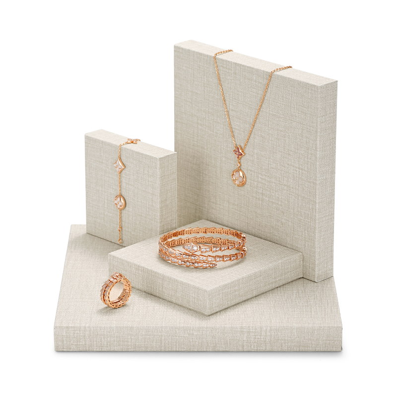 Cream PU leather block jewelry display set