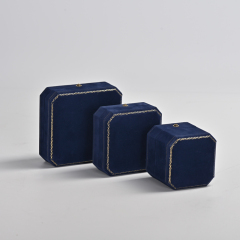 Custom blue octagon jewelry packing box with gold button