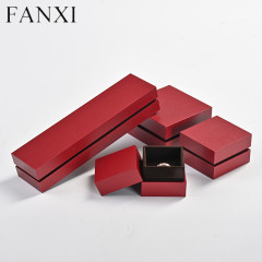 Custom logo red leatherette paper jewelry packaging box