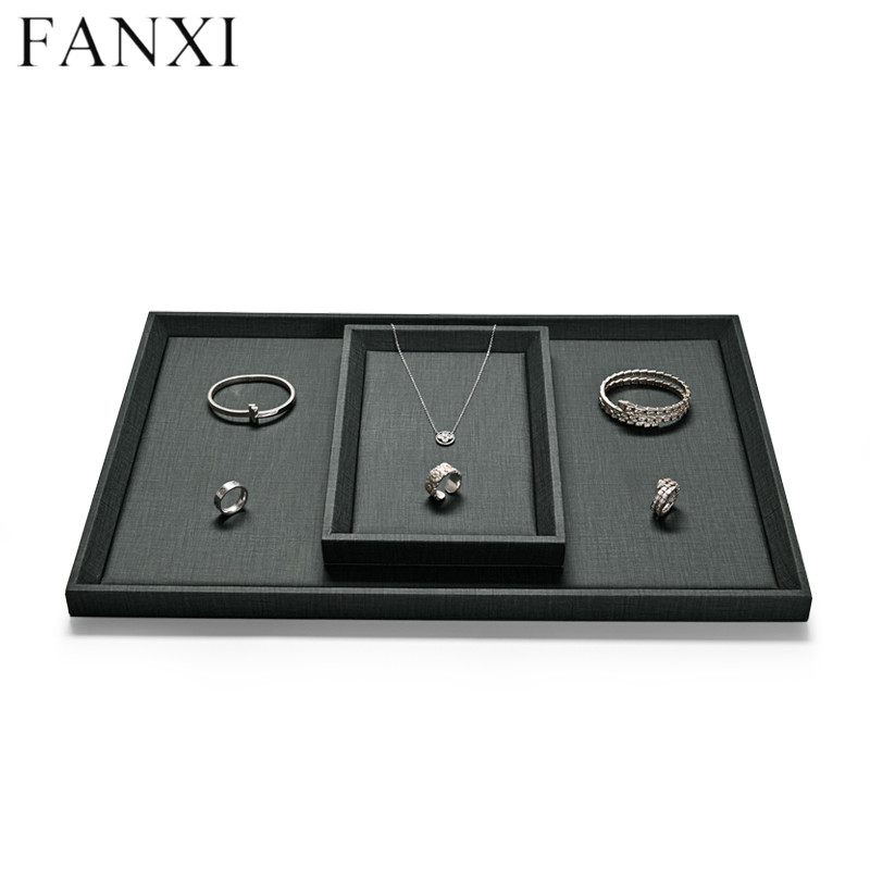 Dark green PU leather jewellery display tray