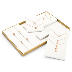 Luxury metal frame jewelry display set with white leather