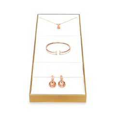 Luxury metal frame jewelry display set with white leather