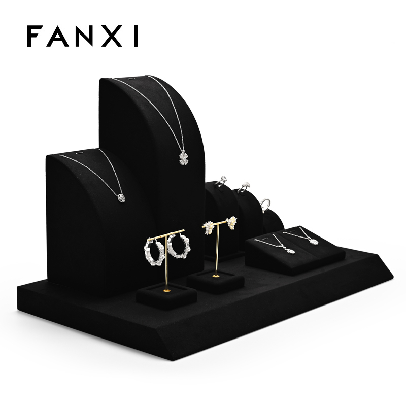 Custom colour black microfiber jewellery display set with metal stand