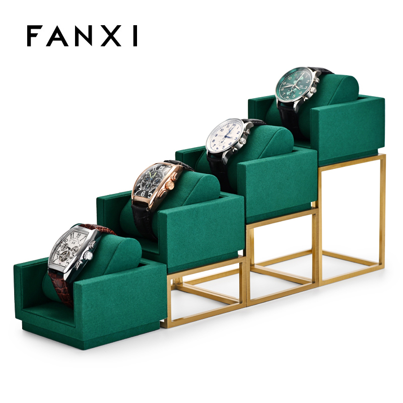 Custom colour green microfiber jewelry watch display set with metal frame