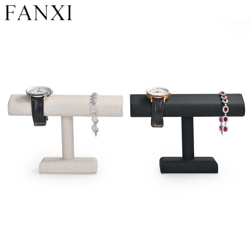 Black cream colour leather jewelry display exhibitor for bangle bracelet watch
