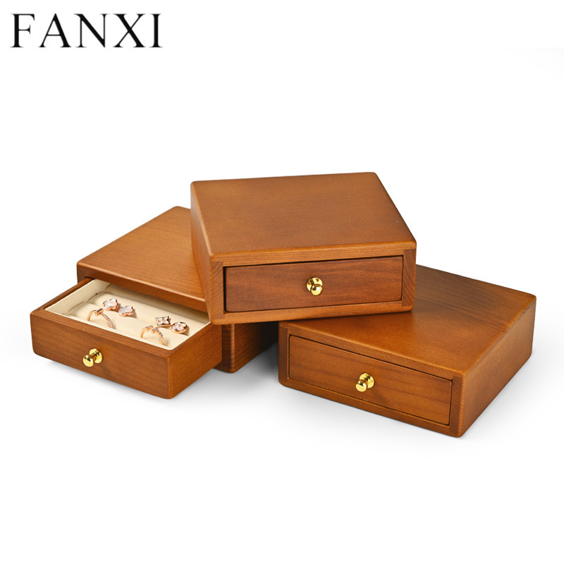 Wooden jewelry organizer storage case with cream microfiber inside