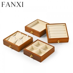 Wooden jewelry organizer storage case with cream microfiber inside
