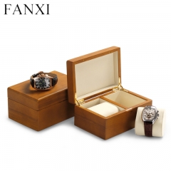 Solid wood watch organizer box case with cream microfiber inside
