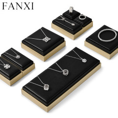 Luxury metal jewelry display set with leather