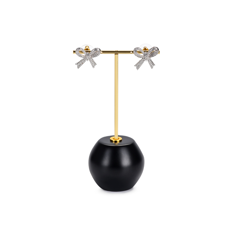 Luxury black resin earring & ring display stand with metal T bar