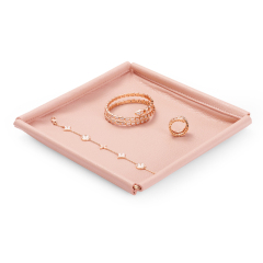 Custom colour metal frame pink pu leather jewelry display tray