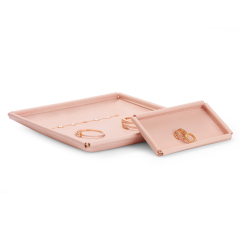 Custom colour metal frame pink pu leather jewelry display tray