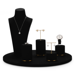 Custom colour metal frame jewelry display set with black microfiber