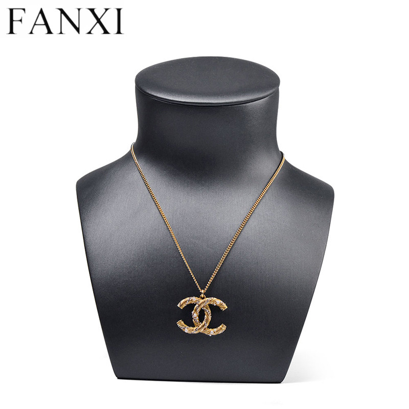 Luxury PU leather necklace mannequin display stand holder