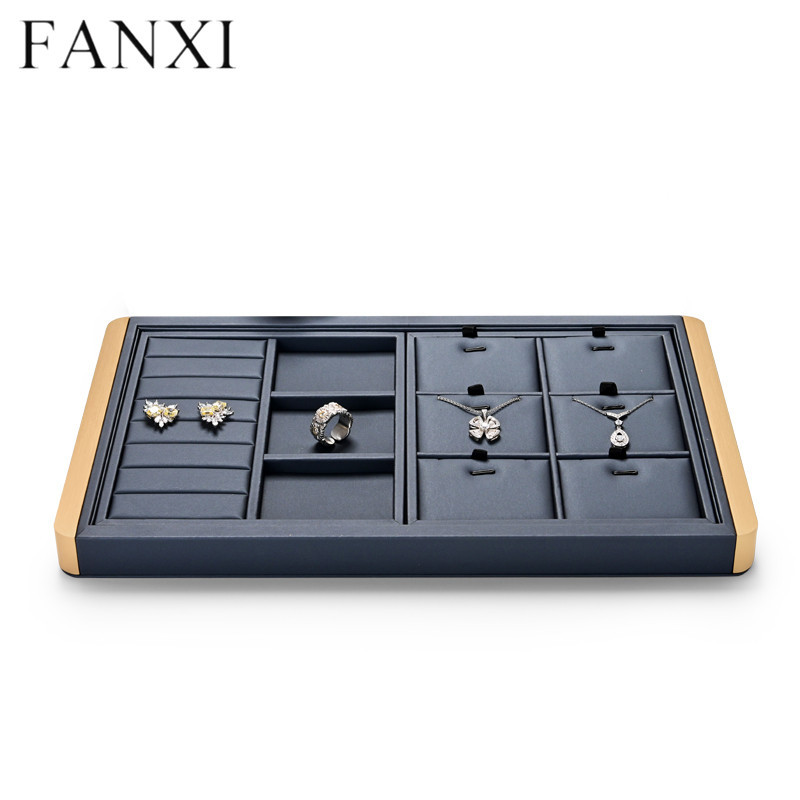 Free combination metal frame jewelry organizer display tray with PU leather