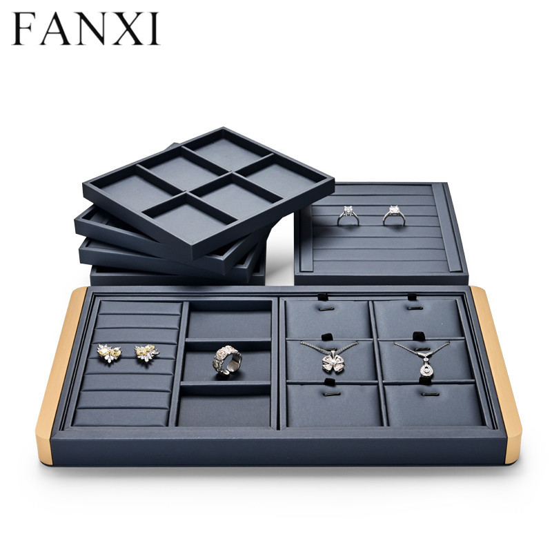 Free combination metal frame jewelry organizer display tray with PU leather