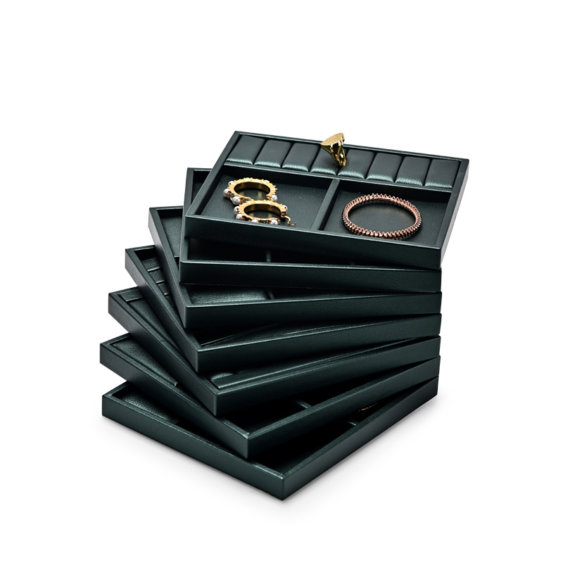 Free combination metal frame jewelry organizer display tray with dark green leather