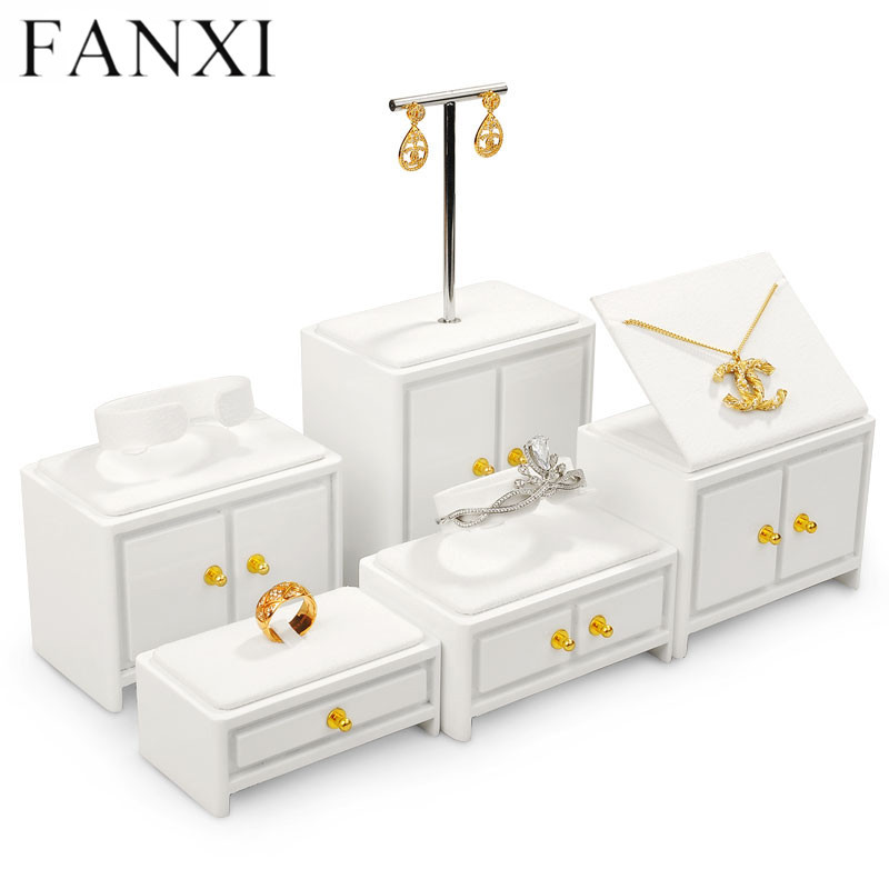 Luxury white colour solid wood jewelry display set
