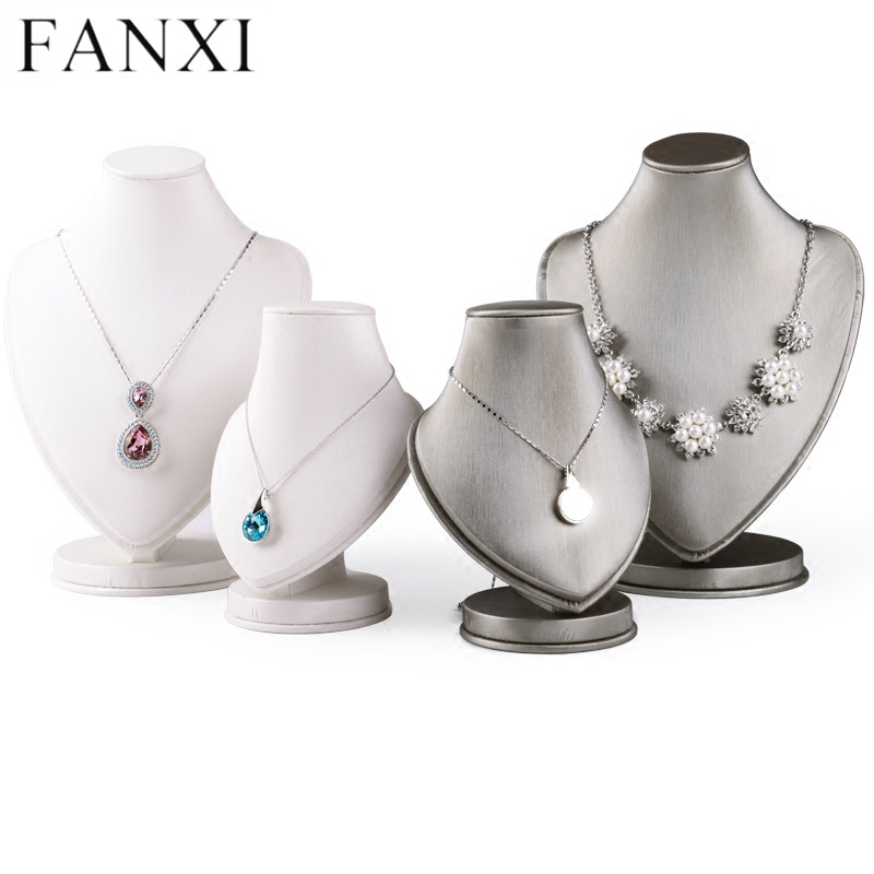 Luxury PU leather necklace bust display stand exhibitor