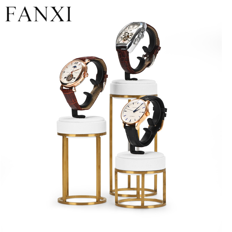 Luxury metal frame watch display set with white microfiber