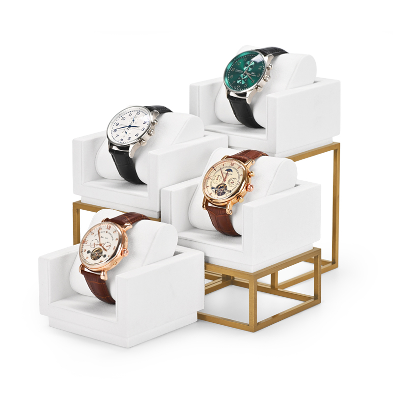 Luxury metal frame watch display set with white microfiber