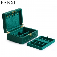 Multi function green PU leather jewelry organizer box case