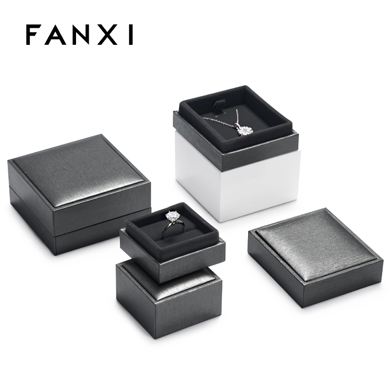 Black leatherette paper jewellery packaging box