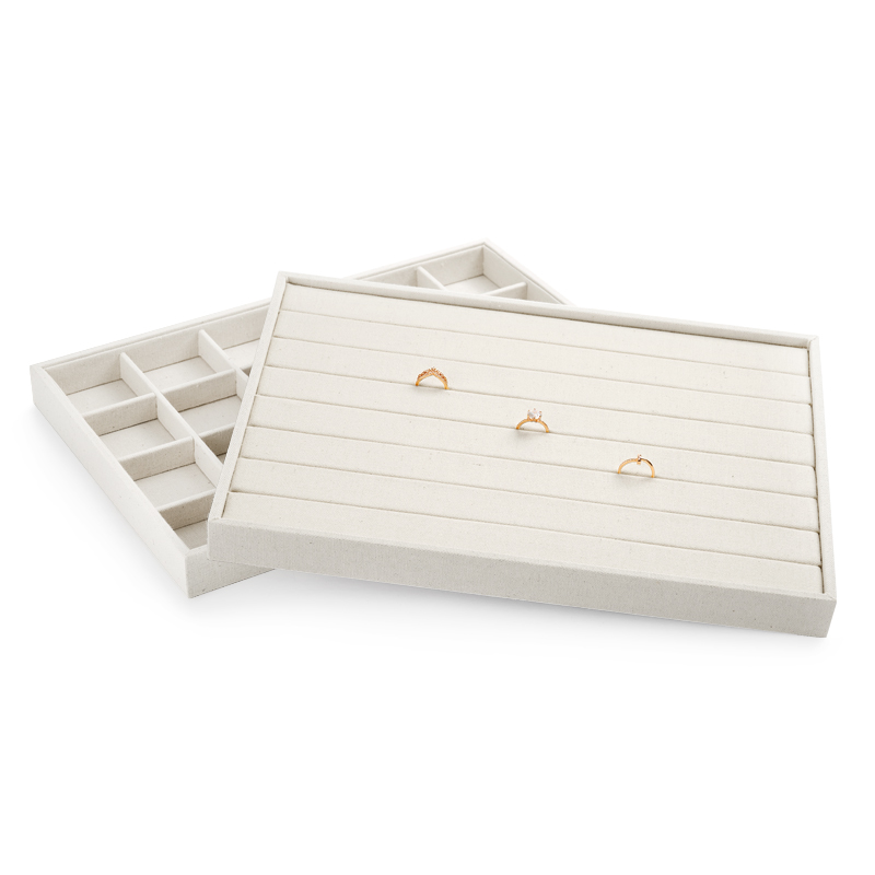 FANXI Manufacturer Jewelry Display Pro Accept Custom Beige Color Linen Wood Jewelry Display Tray